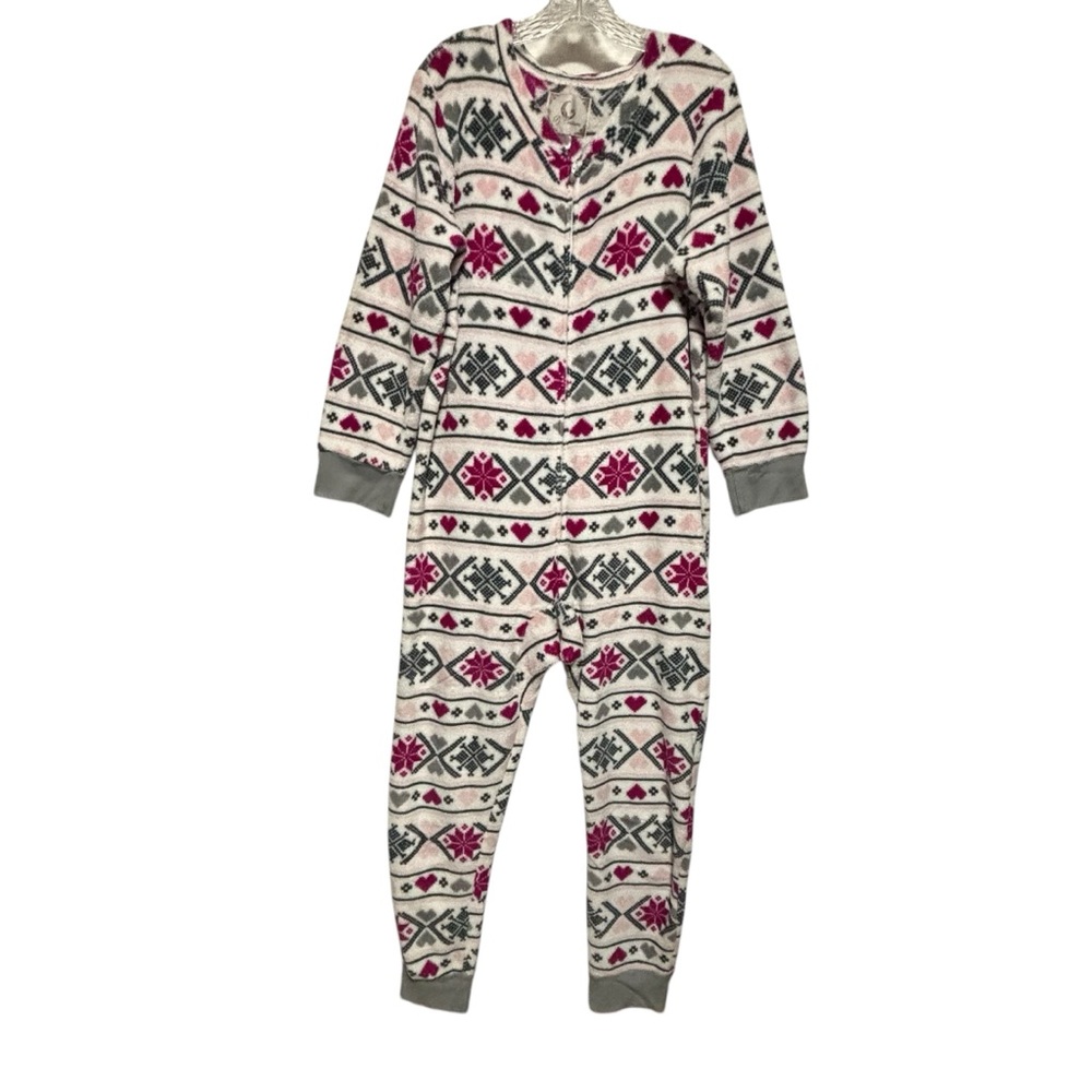 PJ COUTURE footless one piece pajamas hearts & snowflakes pink white